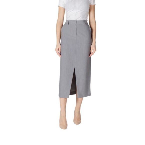 Ichi Pencil Skirt Front Slit Women grey Skirts